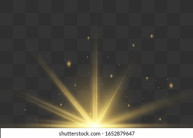 Fairy sparks with a Golden glow. A Golden ray of light on a transparent background. fantastic glow effect with magic dust particles. Vector graphics. EPS 10