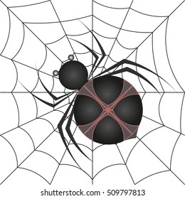 Fairy spider in the web.  Vector illustration on a white background. 