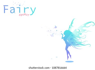 Fairy spirit and butterfly with stars, dust particles scatter sprakle nature fantasy collection, calligraphic design abstract background vector illustration