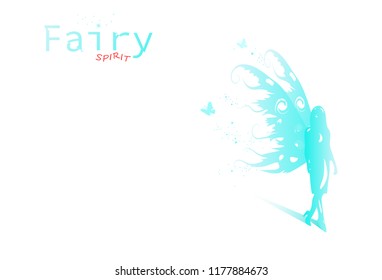 Fairy spirit and butterfly, woman fashion standing model with stars dust particles scatter sprakle, nature fantasy cosmetic concept collection, beauty design abstract background vector illustration