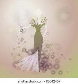 Fairy spring WEDDING DRESS / Soft flower background