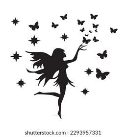 Fairy with Stars  Butterfly Switch Board Wall Sticker