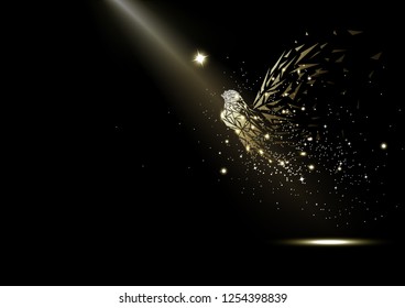 Fairy, stars glowing fantasy and miracle, sparkle in the space, light rays luxury, fairytale collection on black abstract background vector illustration