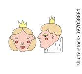 Fairy tail characters icons. Vector symbols isolated on background. Prince and princess.  Love illustration.