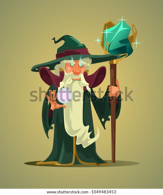魔法の杖を持つ魔法使いの魔法使いの男のキャラクター ベクター平面のカートーンのキャラクタイラスト のベクター画像素材 ロイヤリティフリー