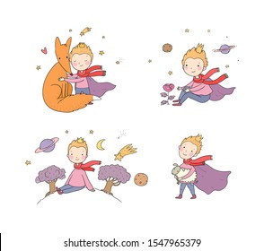 A fairy tale about a boy, a rose, a planet and a fox. prince with a sheep.