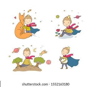 A fairy tale about a boy, a rose, a planet and a fox. prince with a sheep.