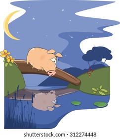 A fairy tale about a pig and a small river