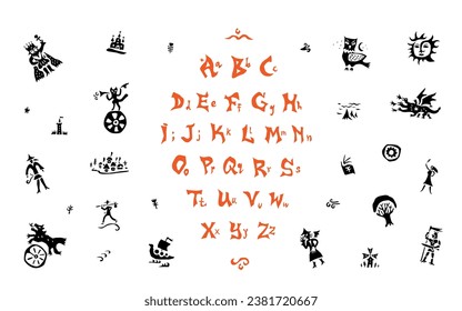 fairy tale alphabet icon set , characters signs and symbols history graphic illustration