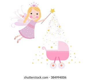 Fairy tale with baby shower vector greeting card background
