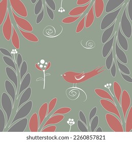 fairy tale bird in vegetation in cartoon style for cover, invitation, wrapper