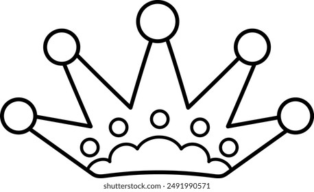 Fairy tale black and white crown. Vector fantasy king, queen, mermaid princess accessory. Sovereign authority symbol. Medieval fairytale royal jewelry line icon or coloring page
