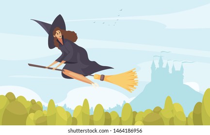 Fairy tale book background with dragon castle and mermaid flat vector illustration