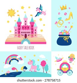 Fairy Tale Book Concept With Magic Fantasy Cartoon Characters Icons Set Isolated Vector Illustration