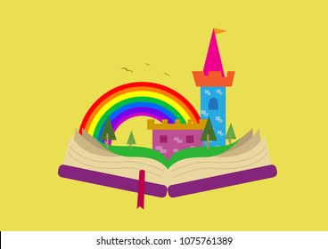 Fairy Tale Book with Imaginative images when opened. Editable Clip Art.