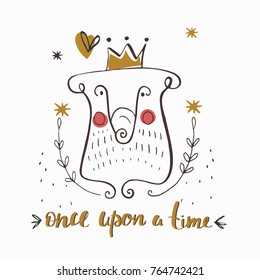  fairy tale    cartoon bear king  hand drawn vector illustration  Can be used for baby t  shirt print  fashion print design  kids wear  baby shower celebration greeting   invitation card 