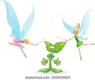 Fairy tale and cartoon characters of plants and fairies