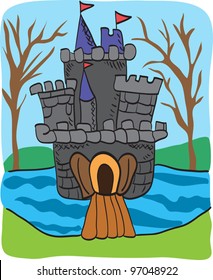 Fairy tale castle doodle - colorful cartoon sketch