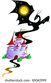 fairy tale castle with a dragon