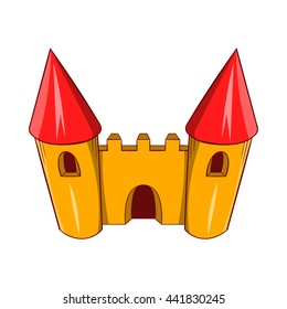 Fairy tale castle icon in cartoon style on a white background