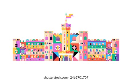 Castillo de cuento de hadas objeto aislado sobre blanco. Ilustración vectorial del edificio de fantasía mágica.