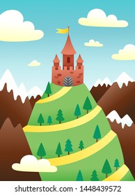 Fairy tale castle in the mountains among the clouds.