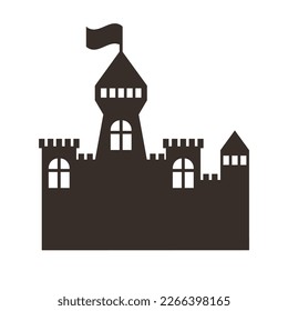 Fairy tale castle silhouette with flag, windows and towers