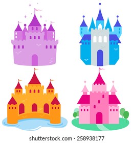 Fairy tale castles set. Vector illustration collection