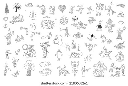 fairy tale characters - doodle set ,hand drawn background