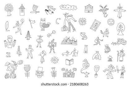 fairy tale characters - doodle set ,hand drawn background