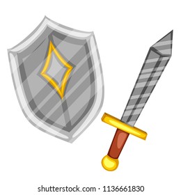 Fairy Tale Characters Set. Knight Sword and Shield Isolated on White Background