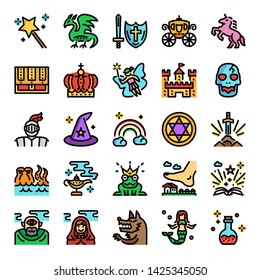 fairy tale color line pixel perfect icons, vector editable stroke