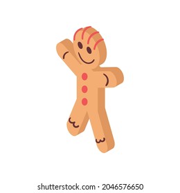 Fairy tale creature isometric icon with smiling gingerbread man on white background vector illustration