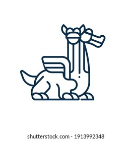 Fairy tale dragon icon in line art. Simple multi headed dragon logo template.