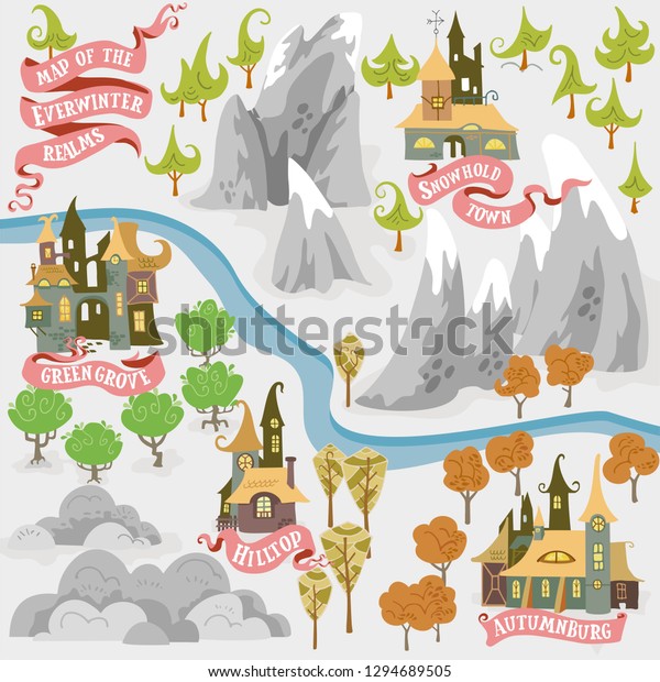 Fairy Tale Fantasy Map Builder Set Stock Vector (Royalty Free) 1294689505