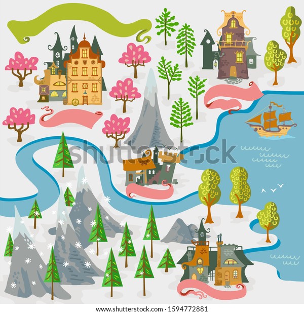 Fairy Tale Fantasy Map Builder Cartography Stock Vector (Royalty Free ...