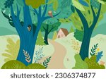 Fairy tale forest hand drawn illustration