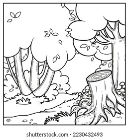Fairy tale forest with path to the meadow outlined variation for coloring page isolated on white background