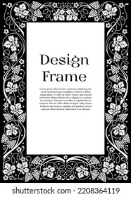 Fairy Tale Frame Ornament. Vintage Border for Menu Book. Flower Background. Design Wine. Vector Gothic Page Element