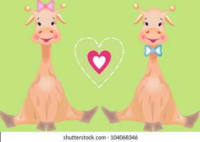 The fairy tale giraffes are loving one another