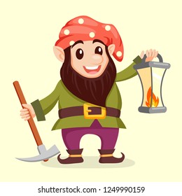 Fairy tale gnome with lamp. Dwarf. Elf