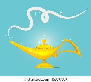 Fairy tale golden magic lamp  design. Arabian Fairy tale, Success, wealth concept. vector illustration