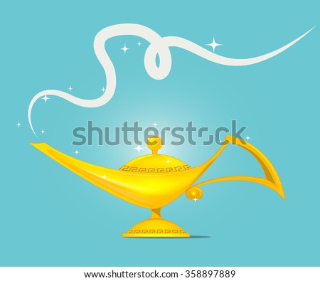 Fairy tale golden magic lamp  design. Arabian Fairy tale, Success, wealth concept. vector illustration