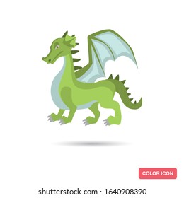 Fairy tale green dragon color flat icon for web and mobile design