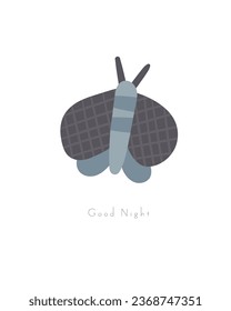Fairy tale Halloween postcard with cute hand drawn doodle moth. Magical cover, page, template, banner, poster, print with nature elements. Mythology enchanted background for kids
