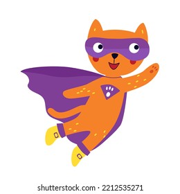 The fairy tale hero Cat in Boots. The superhero flies. Cartoon style illustration