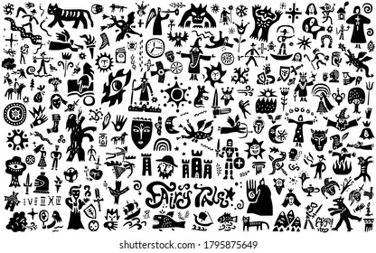 fairy tale and history - doodles , silhouettes ,sign and symbols