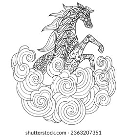 Fairy tale horse hand drawn for adult coloring book