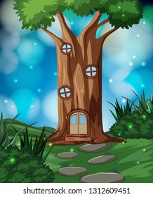 A fairy tale house in forest illustration