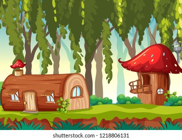 Fairy tale house in nature illustration